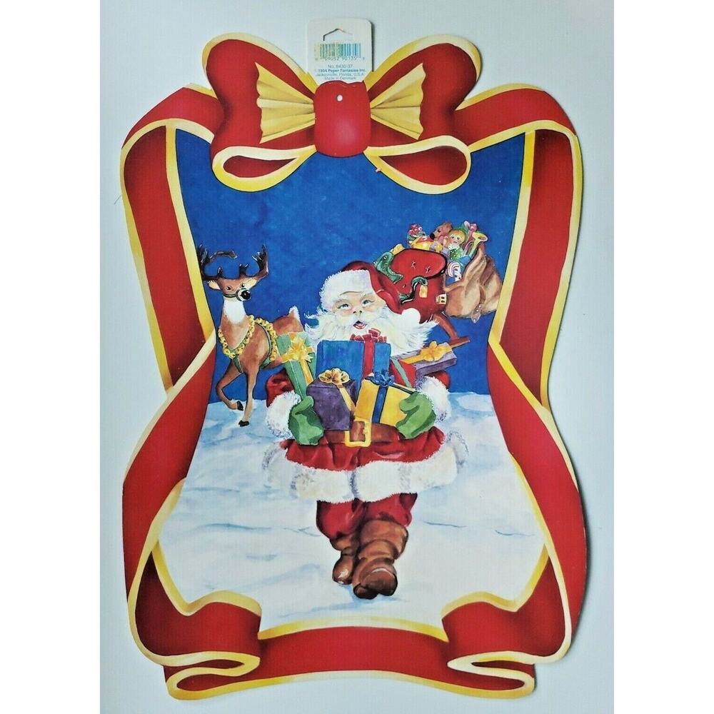 1994 Paper Fantasies Santa & Reindeer Christmas Wall Hanging 16"x11.5" New‎